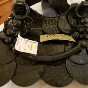 NWT Bueno Collection Black Frilled Shoulder Bag